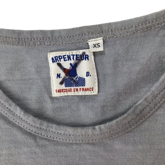 Arpenteur Top Shirt Mens XS France Pullover Striped 3/4 Sleeve Pocket Gray White - Picture 3 of 6